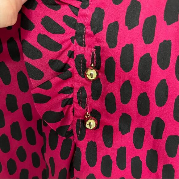 ELIZABETH MCKAY Tank Size 2 Dot Silk Stretch Blend Button Up Blouse Animal Spots - Picture 4 of 10